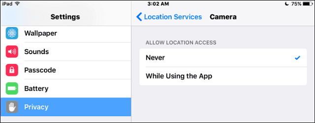 Servicii de localizare a camerei iOS