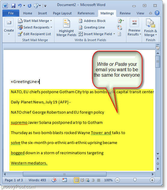 Captură de ecran Outlook 2010 - scrieți conținutul de e-mail în masă