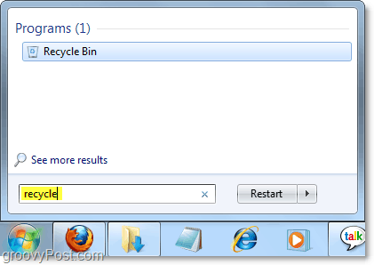 ajunge la coșul de reciclare din meniul de pornire al Windows 7
