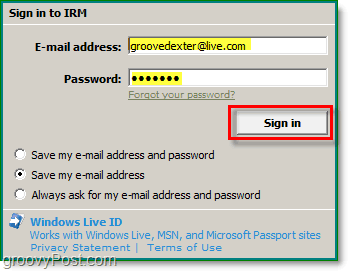 conectați-vă la Windows Live folosind Office Outlook 2010