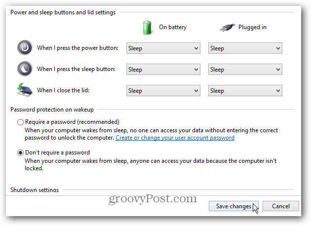 Windows 8: Dezactivați parola obligatorie la trezirea computerului din modul adormit