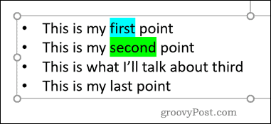 text evidențiat în PowerPoint