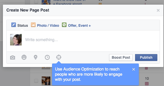 pictograma de optimizare a publicului pe facebook pentru postări