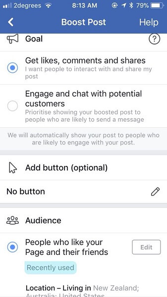 Facebook întreabă acum care sunt obiectivele marketerilor atunci când promovează o postare.