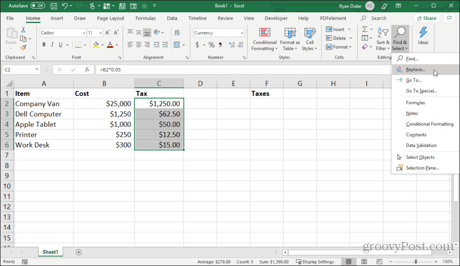 înlocuirea caracterelor de formulare în Excel