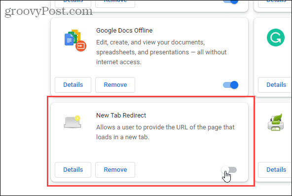 Dezactivează extensia de redirecționare a filei noi în Chrome