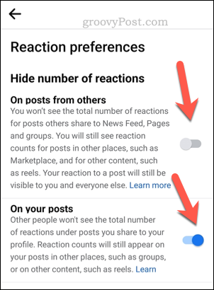 Setați setările de reacție Facebook pe mobil