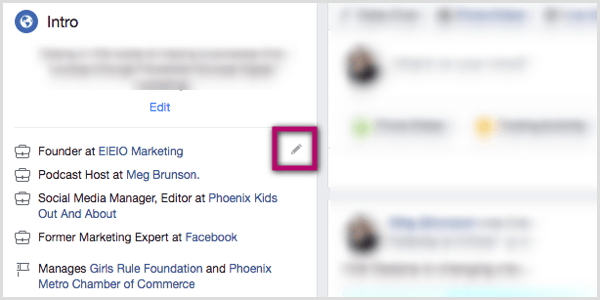 pictogramă creion în secțiunea Introducere a profilului Facebook