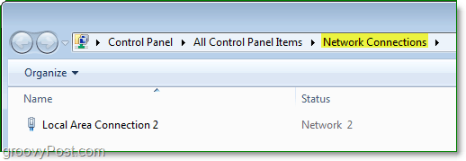 fereastra conexiunilor de rețea ale panoului de control din Windows 7