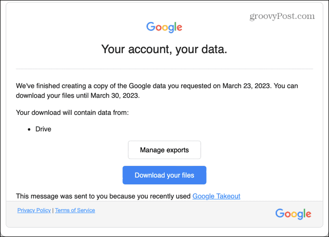 e-mail google takeout