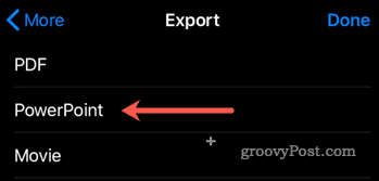 Exportul de la Keynote la PowerPoint pe iOS