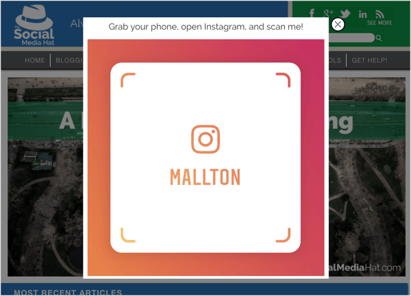 O fereastră pop-up de ieșire cu o etichetă de nume Instagram.