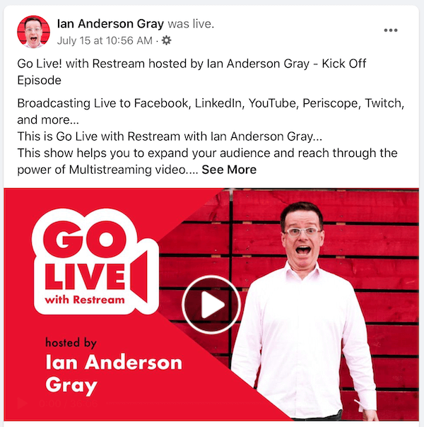 Postare de redare video live pe Facebook pentru Ian Anderson Gray