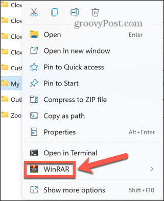 meniul contextual Windows 11 winrar