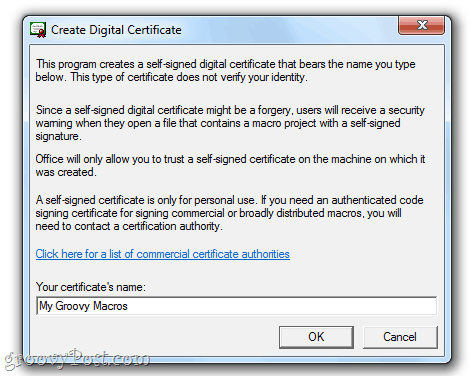 Creați un certificat digital autofirmat în Office 2010