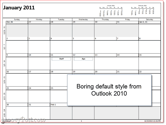 Calendar tipărit Outlook