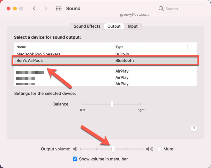 Selectarea AirPods ca dispozitiv de ieșire pe Mac