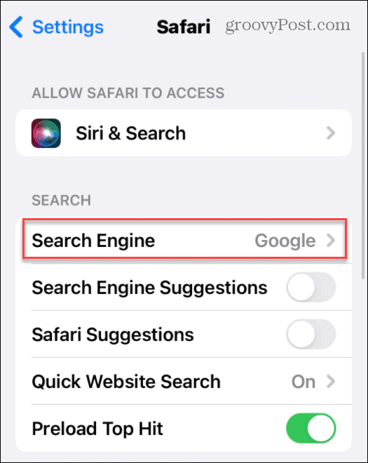Setările motorului de căutare Safari