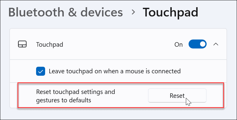 resetați setările touchpad-ului pe Windows 11