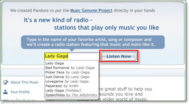 ascultați gratuit Lady Gaga pe pandora.com