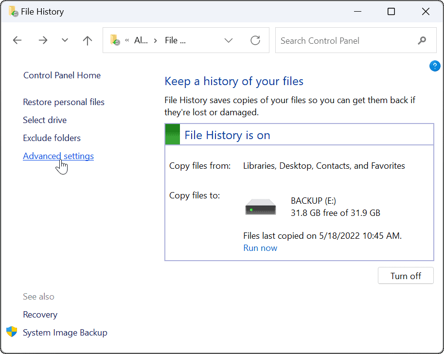 Istoricul fișierelor de utilizare avansată pe Windows 11