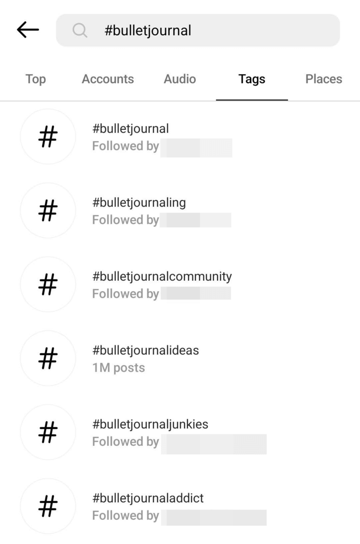 imagine a căutării hashtag-urilor Instagram