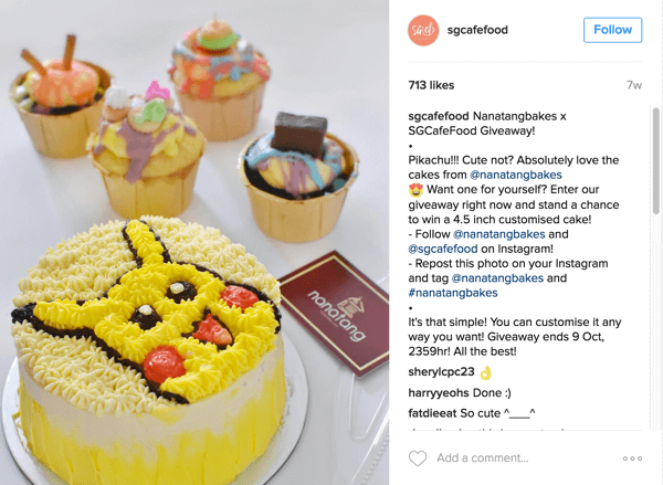 Café Food din Singapore a promovat cadoul Nanatang Bakes prin contul lor de Instagram.
