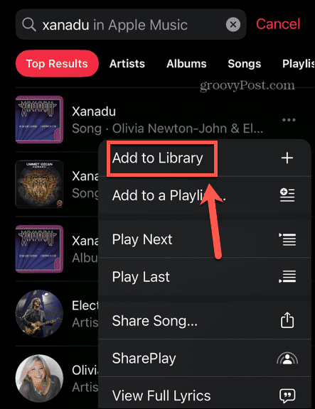 Apple music adaugă la bibliotecă