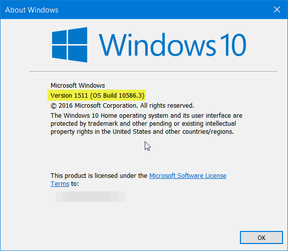 Windows 10 Versiunea 1511