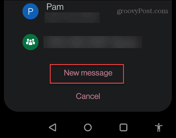 opțiune de mesaj nou redirecționează mesajul text
