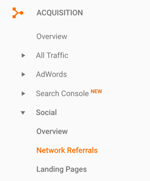 Navigați la Recomandări de rețea în Google Analytics pentru a găsi trafic de recomandări de pe LinkedIn.