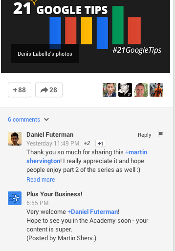 google + postează comentariul companiei