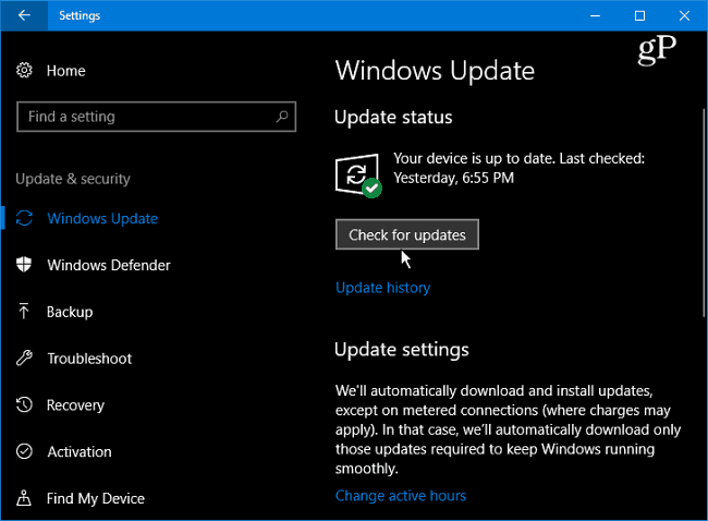 1 Windows 10 Verificați actualizările