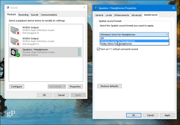 Setarea sunetului Windows 10