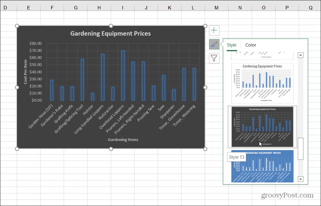 Stiluri de diagrame cu bare Excel