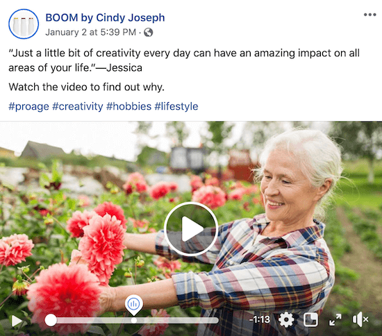 Postare video pe Facebook pentru BOOM! de Cindy Joseph