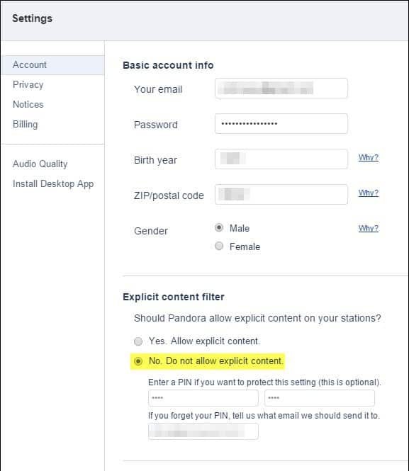 Cum să blocați conținutul explicit pe Pandora