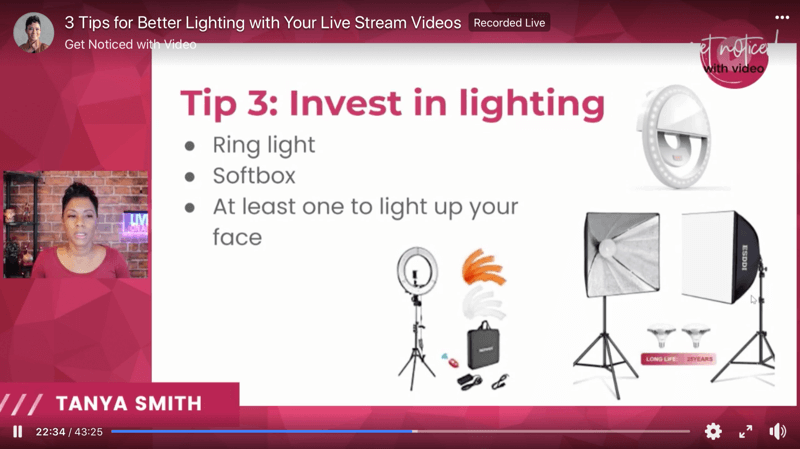 captură de ecran a sfaturilor de iluminare video pentru a vă îmbunătăți transmisiile în flux live
