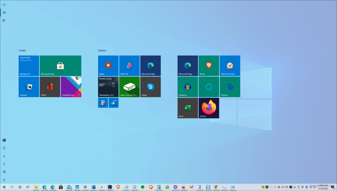 meniul de pornire pe ecran complet Windows 10