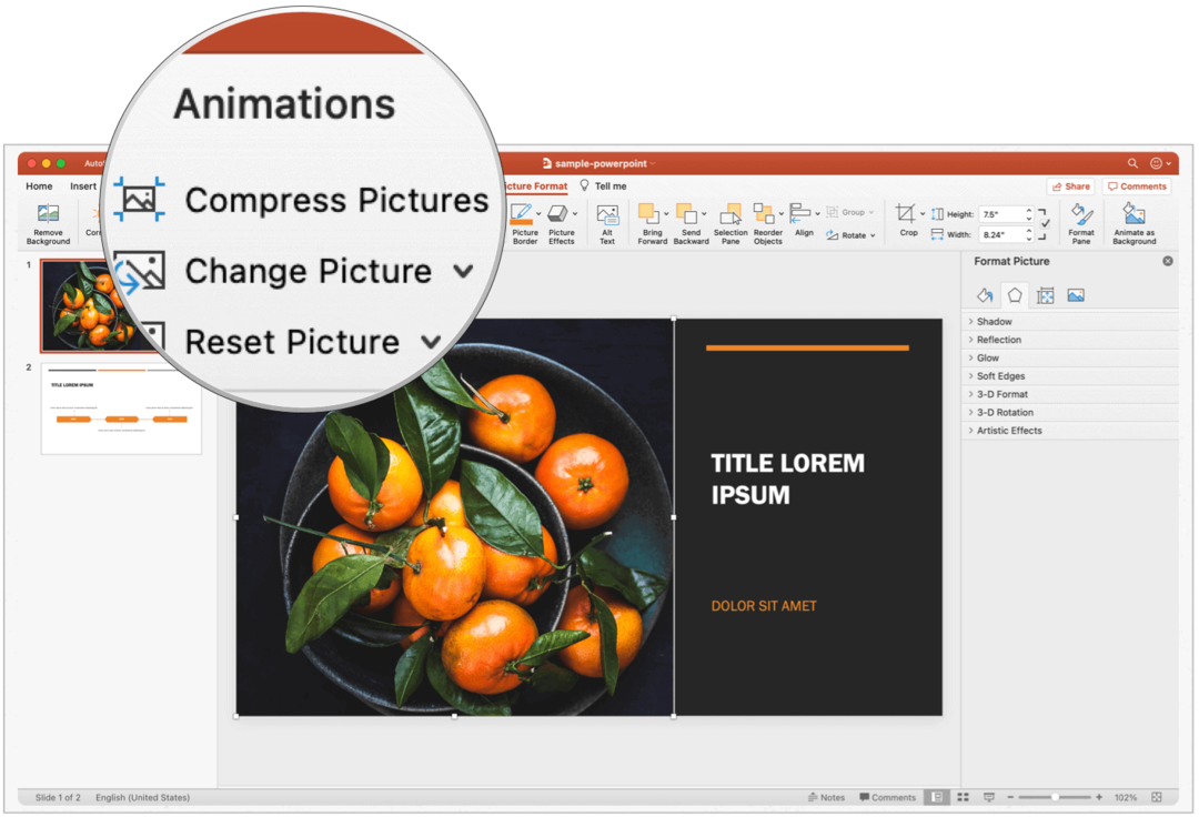 PowerPoint Mac comprima imaginile