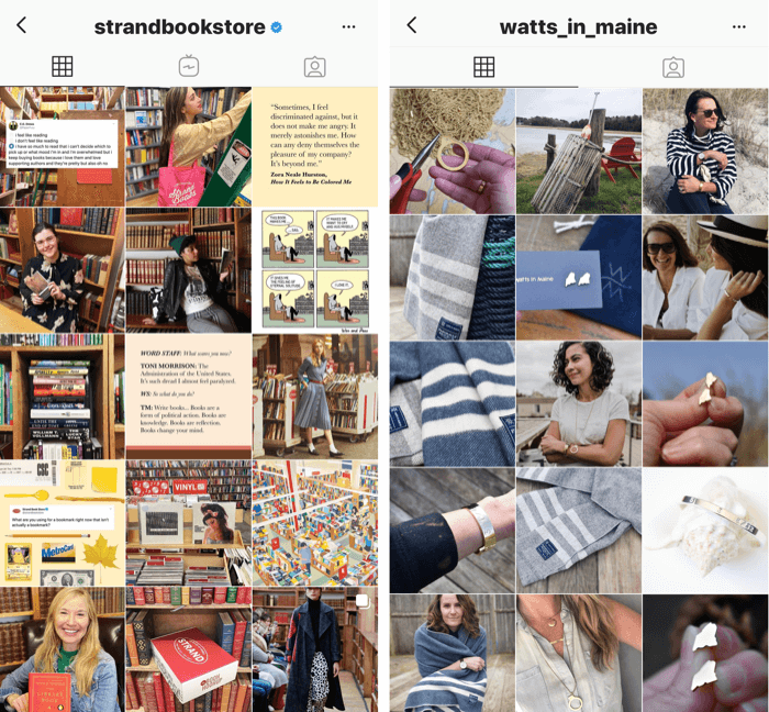 două profiluri Instagram cu filtre de ton albastru și galben