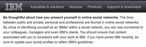 Liniile directoare IBM de calcul social amintesc angajaților că reprezintă compania chiar și în conturile lor personale.