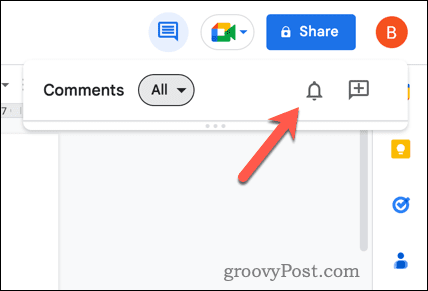 Deschideți setările de notificări pentru istoricul comentariilor Google Docs