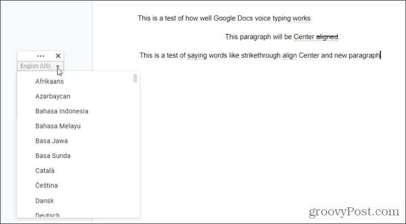limbi de tastare vocală google docs