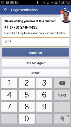 Introduceți codul de verificare pe care l-ați primit de pe Facebook și atingeți Continuare.