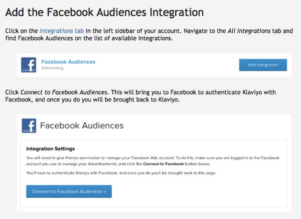 Integrarea publicului Facebook de la Klaviyo este ușor de utilizat.
