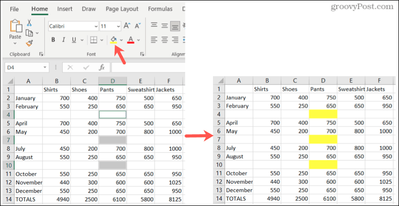 Evidențiați spațiile goale în Excel