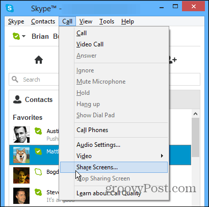Partajarea ecranelor pe Skype