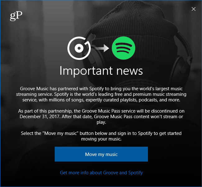 Muzică Microsoft Groove Se mută la mesajul Spotify