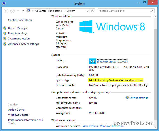 Windows 8 Tip sistem